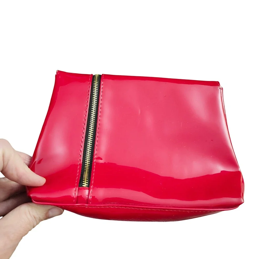 Yves Saint Laurent Beaute Red Patent Makeup Bag Clutch YSL Logo Gold Zipper Y2K